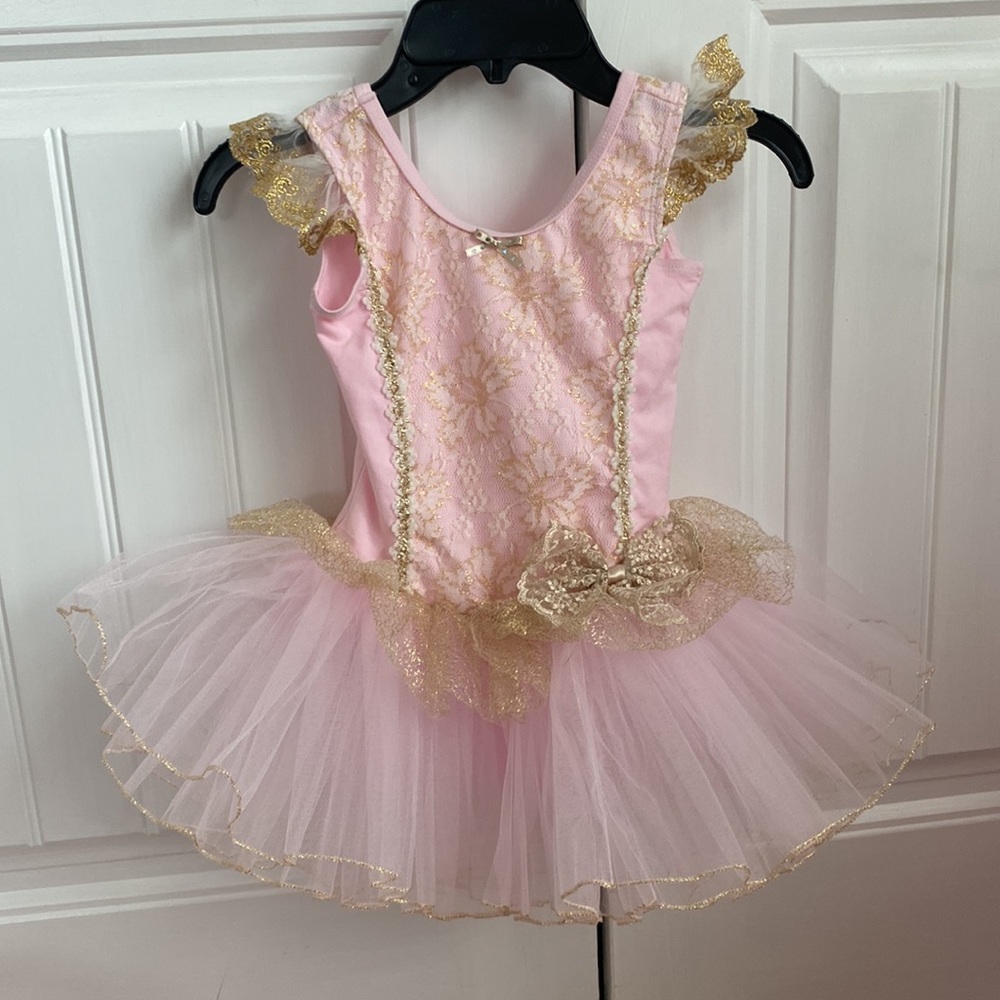 Little girls tutu dance dress in pink and gold